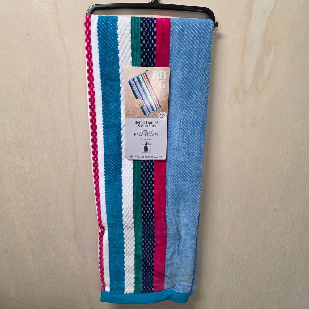 Better Homes & Gardens Perkins Stripe Luxury Beach Towel 38x72 Multi-Color NEW
